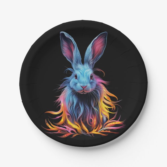Awesome Blue Rabbit on Fire  Paper Plate (Front)