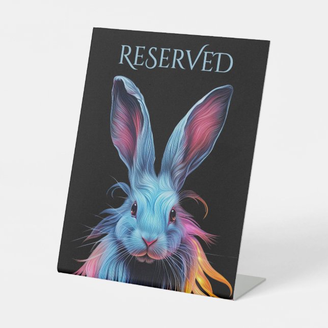Awesome Blue Rabbit on Fire Reserved Pedestal Sign (Front)