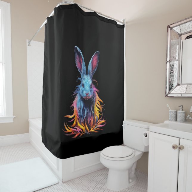 Awesome Blue Rabbit on Fire  Shower Curtain (In Situ)