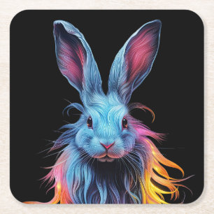 Awesome Blue Rabbit on Fire Square Paper Coaster