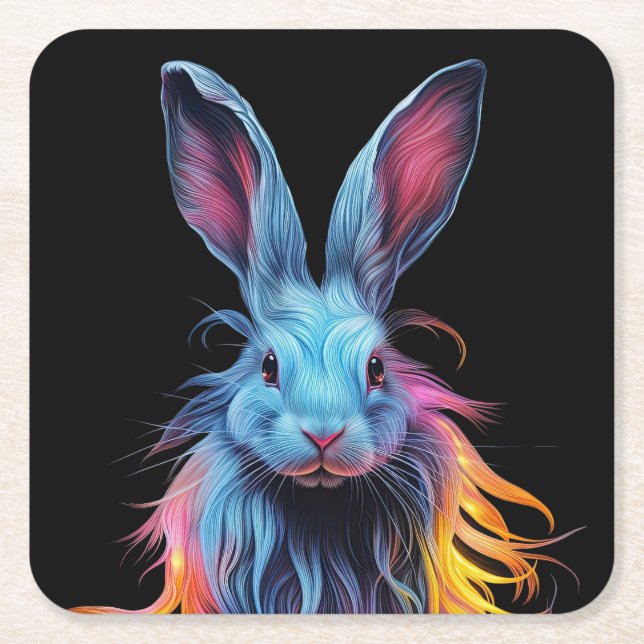 Awesome Blue Rabbit on Fire  Square Paper Coaster (Front)