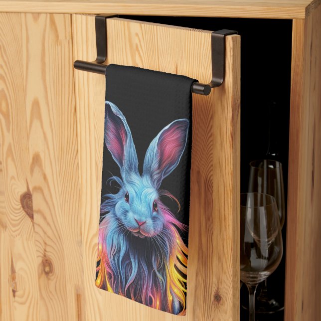 Awesome Blue Rabbit on Fire  Tea Towel (Thirds Fold)