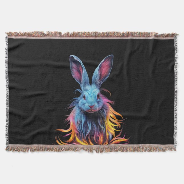 Awesome Blue Rabbit on Fire  Throw Blanket (Front)