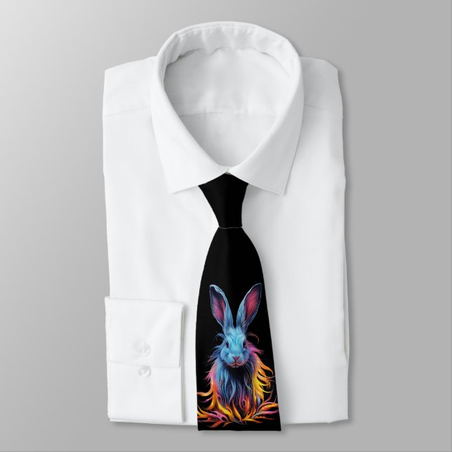 Awesome Blue Rabbit on Fire  Tie (Tied)