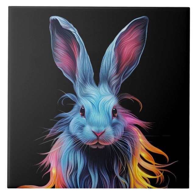 Awesome Blue Rabbit on Fire  Tile (Front)