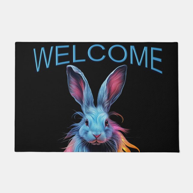 Awesome Blue Rabbit on Fire Welcome Doormat (Front)