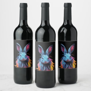 Awesome Blue Rabbit on Fire Wine Label