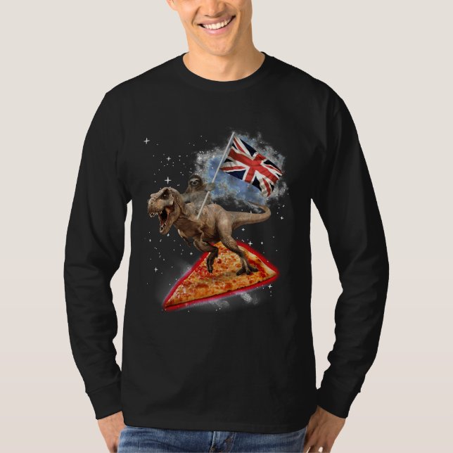 Awesome British Flag Sloth Riding Rex Ridiculous P T-Shirt (Front)