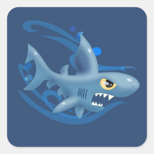 Awesome Cartoon Shark Square Sticker