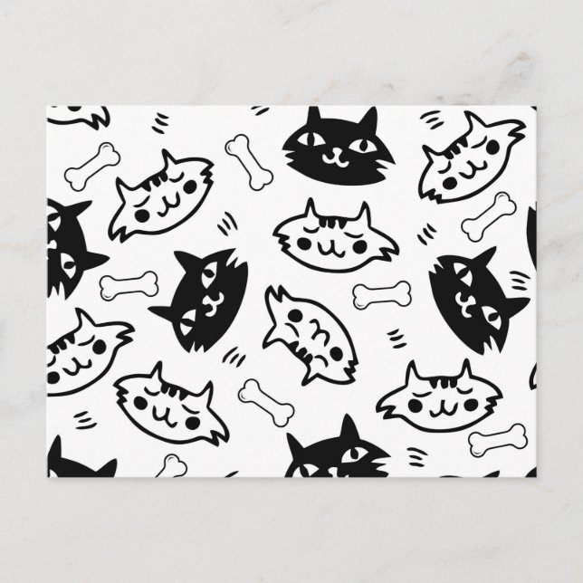 Awesome Cat Black & White Holiday Postcard (Front)