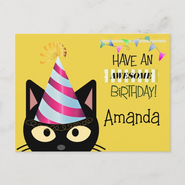 Awesome Cat Brithday for Kids  Postcard (Front)