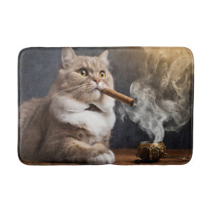 Awesome Cat Is Smoking Cigar Bath Mat! Mat