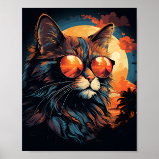 Awesome Cat Wearing Sunglasses Funny Cat Poster