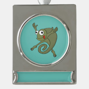 Awesome Chameleon Silver Plated Banner Ornament