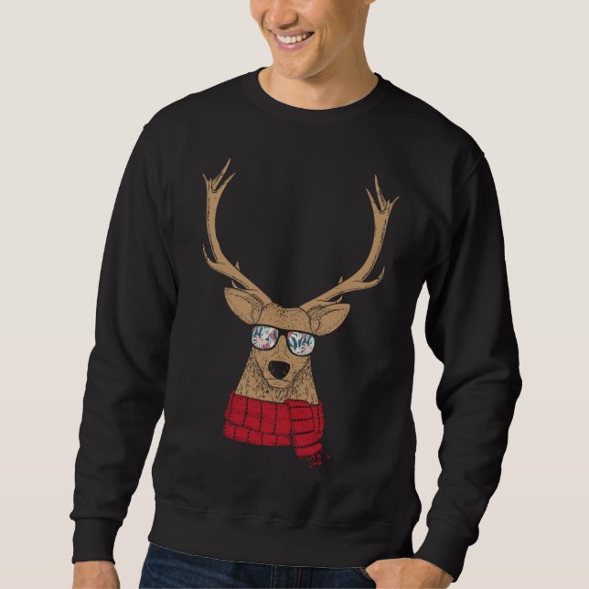 Awesome Christmas Reindeer with Cool Glasses Sweatshirt (Front)