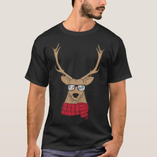 Awesome Christmas Reindeer With Cool Glasses T-Shirt