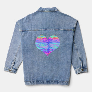 Awesome Chrome Metallic Neon Rainbow Heart Denim Jacket
