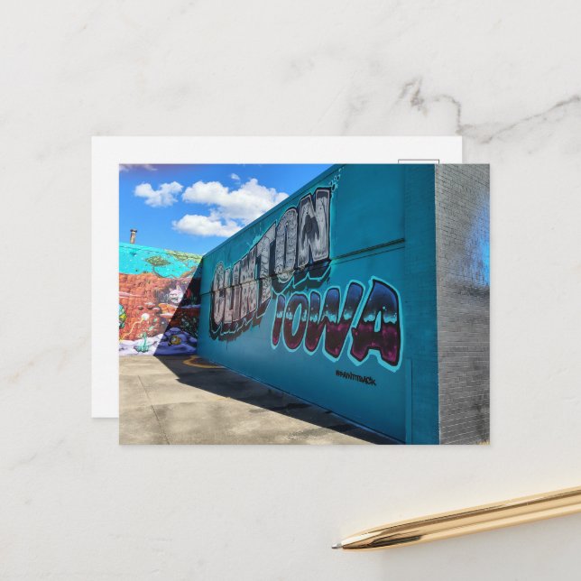 Awesome Clinton, Iowa mural like graffiti  Postcard (Front/Back In Situ)