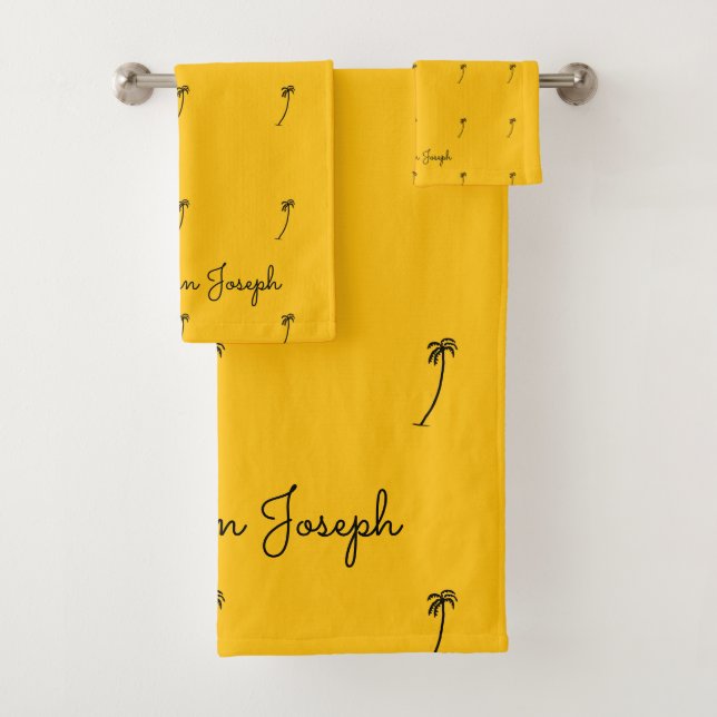 Awesome Coastal Coconut Tree Pattern Orange Bath Towel Set (Insitu)