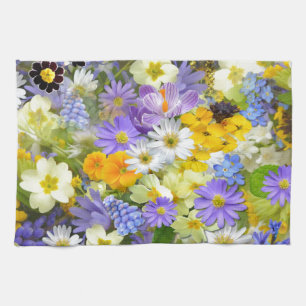 Awesome Colourful Garden Flowers Design Tea Towel