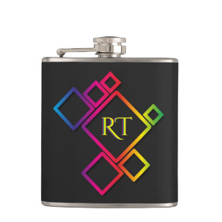 Awesome Colourful Squares Monogram Hip Flask
