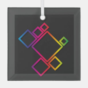 Awesome Colourful Squares on Black No. 1 Glass Tree Decoration