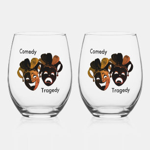 Awesome Comedy and Tragedy Theatre Jester Masks Stemless Wine Glass