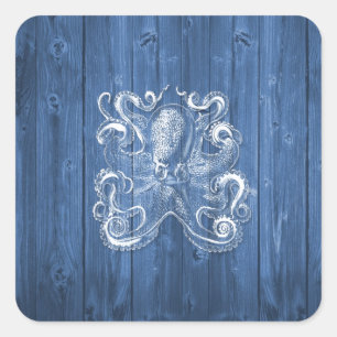 awesome cool Antique effect white octopus Square Sticker