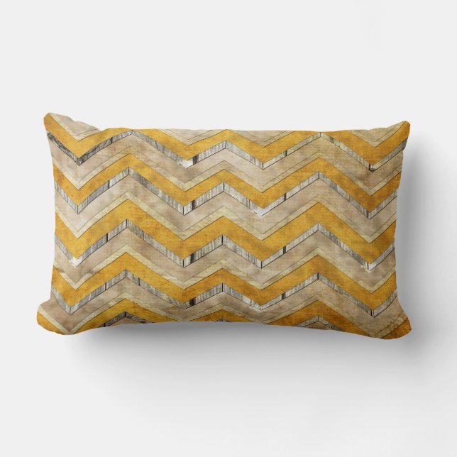 Awesome cool chevron zigzag pattern wood marble lumbar cushion (Front)