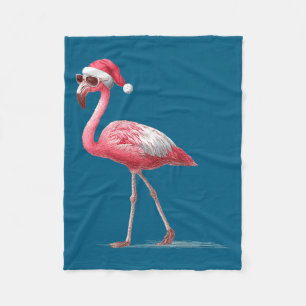 Awesome Cool Flamingo With Christmas Hat And Sungl Fleece Blanket