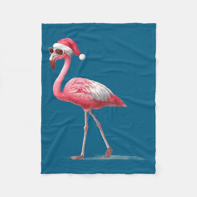Awesome Cool Flamingo With Christmas Hat And Sungl Fleece Blanket (Front)