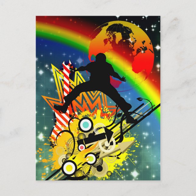 Awesome cool music dancer silhouette guitar planet postcard (Front)