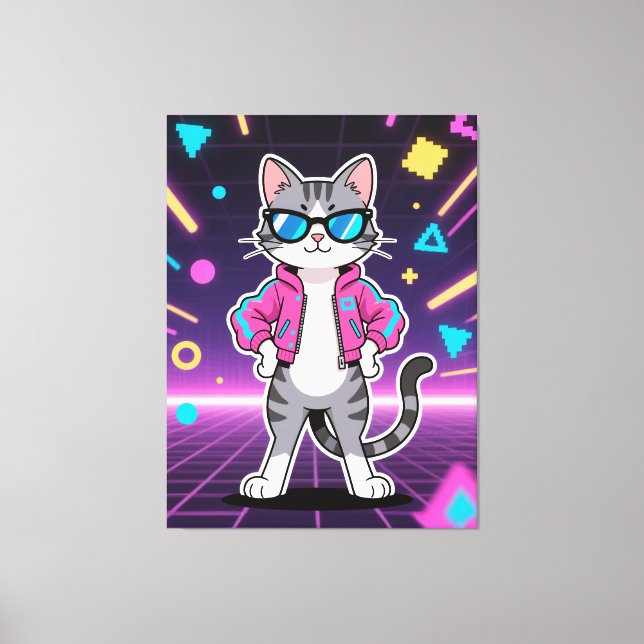 Awesome Cool Retro Gamer Cat Canvas Print (Front)
