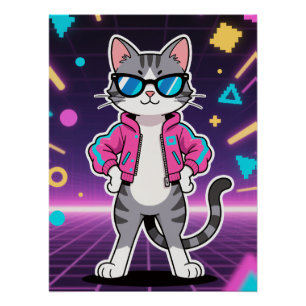 Awesome Cool Retro Gamer Cat Poster