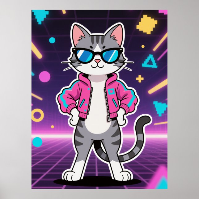 Awesome Cool Retro Gamer Cat Poster (Front)