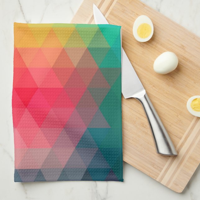 Awesome cool trendy colourful triangles pattern tea towel (Quarter Fold)
