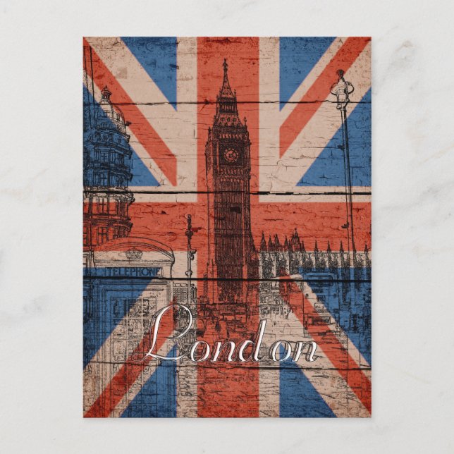 Awesome cool trendy old wood grunge U.k. flag Postcard (Front)