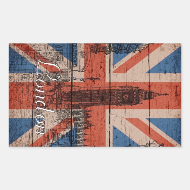 Awesome cool trendy old wood grunge U.k. flag Rectangular Sticker (Front)