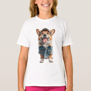 Awesome Corgi in Denim Vest Kids T-Shirt