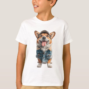 Awesome Corgi in Denim Vest Kids T-Shirt