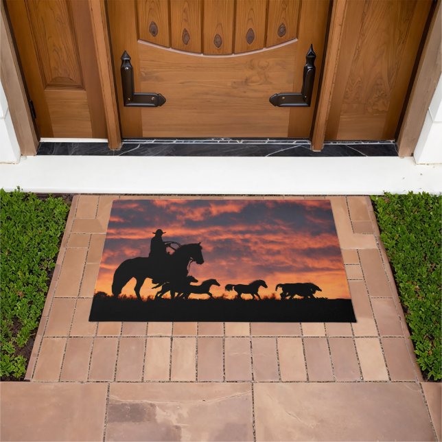 Awesome Country Western Cowboy and Horses Doormat (Outdoor)