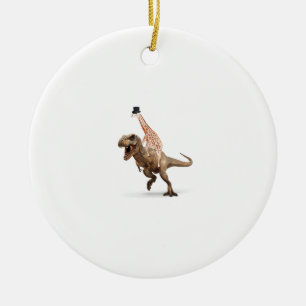 Awesome Crazy Giraffe Top Hat T-Rex - Mens_Womens Ceramic Tree Decoration