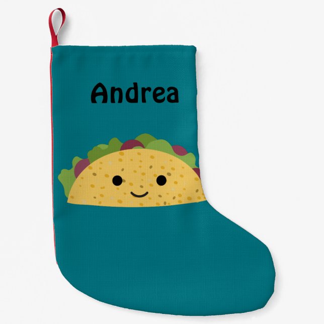 Awesome Cute Cartoon Kawaii Smiling Taco Small Christmas Stocking (Front)