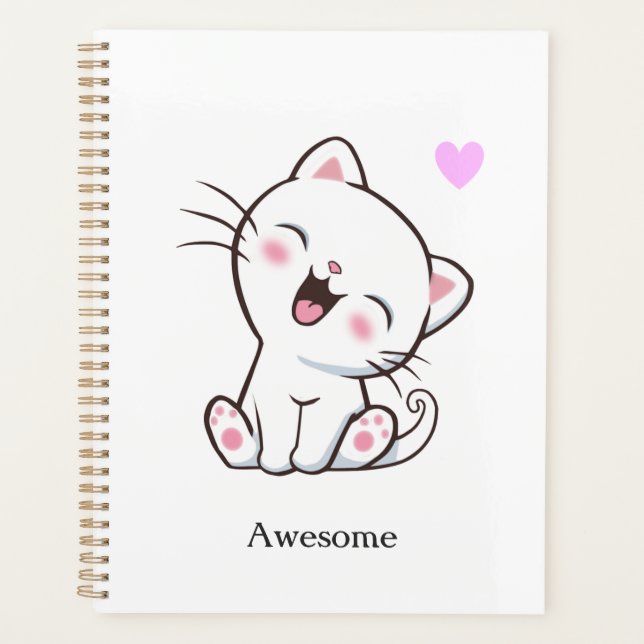 Awesome Cute Kitty Cat on White Planner (Front)