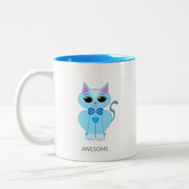 Awesome cute light blue kitty cat coffee Two-Tone  Mug (Left)