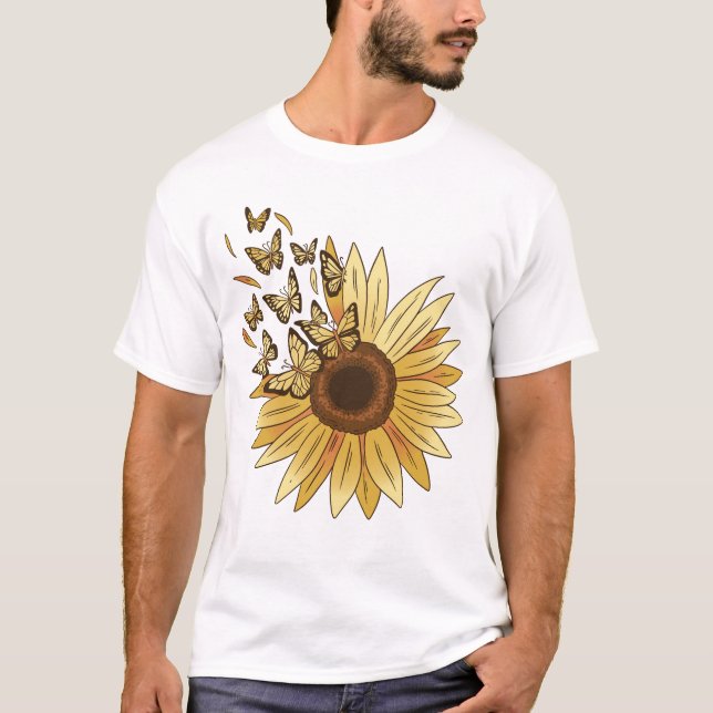 Awesome cute sunflower and butterflies. T-Shirt (Front)