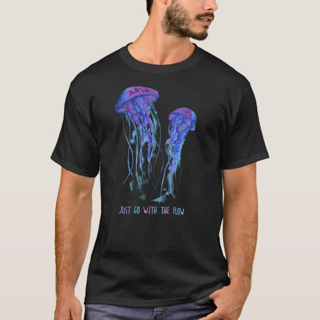 Awesome Cute UnderWater Fish Sea Just Go With Flow T-Shirt (Front)