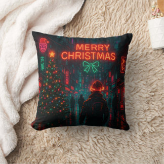 Awesome cyberpunk Christmas street Cushion