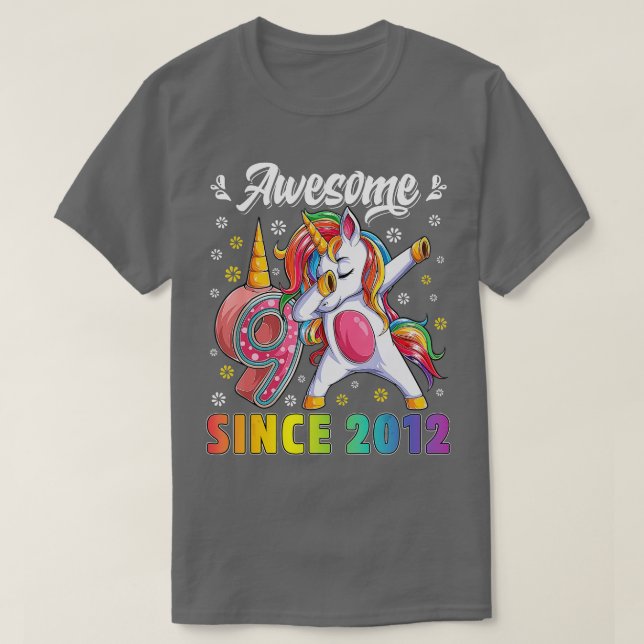 awesome dabbing unicorn birthday 9 year old Girl 9 T-Shirt (Design Front)