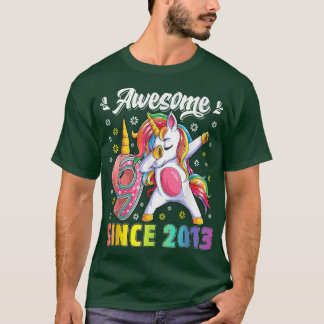 Awesome dabbing unicorn birthday 9 year old Girl 9 T-Shirt